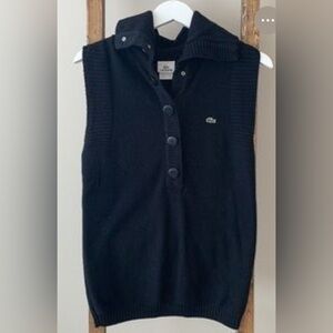 Lacoste wool vest Black Button-Up Sleeveless Top size 38 cowl neck